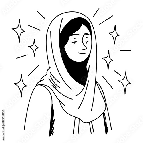 Elegant Woman in Headscarf Radiating Joy and Confidence Vector Art for Creative Projects