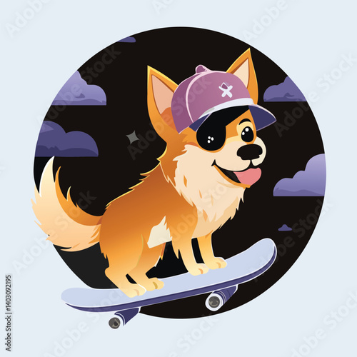 Cartoon Skater Dog Doing Trick in Street Style