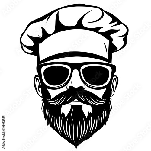 Bearded Chef in Sunglasses Bold Retro Illustration for Culinary Themed Designs