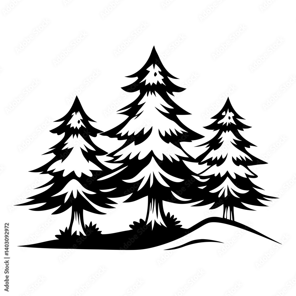 Fototapeta premium Majestic Black Silhouette of Pine Trees on a Hill for Nature Themed Designs