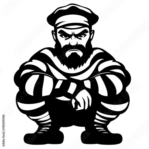 Bold Vintage Style Angry Prisoner Character Illustration for Tattoos and Graphic Design