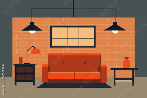 Modern living room interior with comfortable sofa, contemporary furniture, and stylish decor