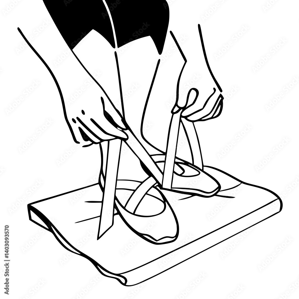 Ballet Dancer Tying Pointe Shoes Expressing Graceful Preparation for Performance Ballet Dancer Tying Pointe Shoes Expressing Graceful Preparation for Performance