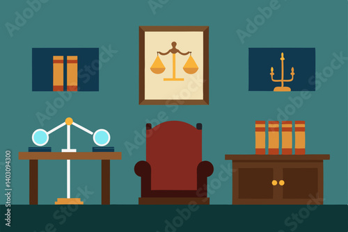 Vector illustration of a living room interior with furniture, including a sofa, chair, table, and bookshelf, for home decoration design