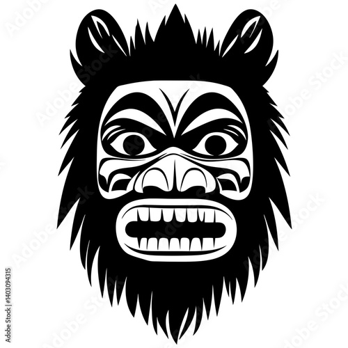 Bold Tribal Mask Design Featuring Fierce Expression Ideal for Tattoo and Artwork Inspiration