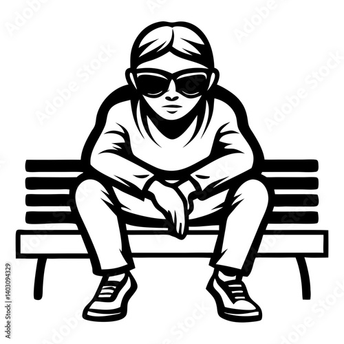 Cool Young Person Sitting on Bench with Sunglasses Urban Style Vector Design