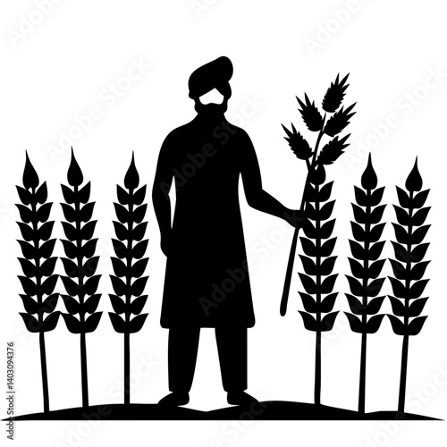 Silhouette of a Farmer with Crops in a Wheat Field Perfect for Agricultural Designs