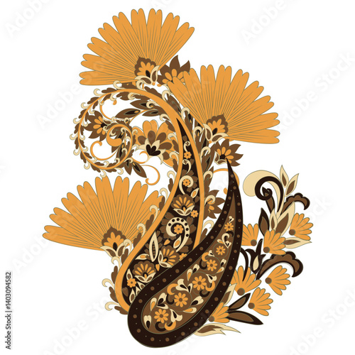 Isolated traditional Asian element Paisley. Traditional colorful paisley vector pattern. Pattern for textile design or fabrics. Fashionable design