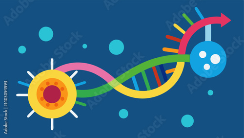 Therapeutic Gene Activation An illustration of a therapeutic gene being activated within a cancer cell with colorful pathways showing the positive effects on the cell.