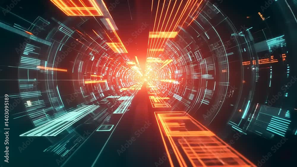 Futuristic digital tunnel with vibrant neon lights and data streams (1)