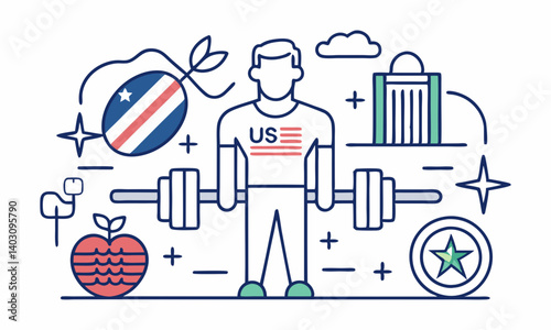 Download Usa Gym Workout Routine Silhouette Vector Line Art - Fitness Training Icon, United States Vector Logo, Stock Image On White Background, Graphic Element Clipart  Svg File For Design.