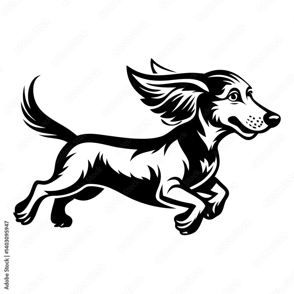 Fototapeta premium Playful Running Dog Illustration for Tattoo Designs and Coloring Books