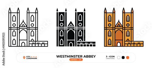 Westminster Abbey Line Icon. London, UK, Landmark, Silhouette, Color Vector, Editable Stroke.