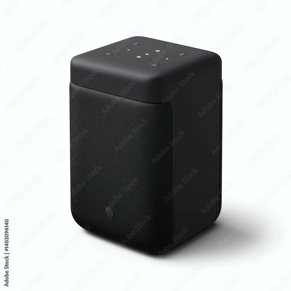 Obraz premium Modern Black Bluetooth Speaker on White Background - Sleek Portable Audio Device for Home or On-the-Go