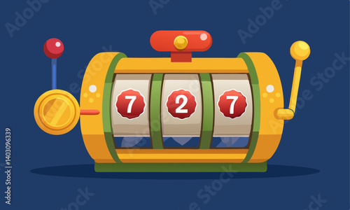 Download Realistic  Vector Illustration Of A Slot Machine Showing A Winning Combination Of Three Sevens, Symbolizing Luck, Gambling, And Casino Entertainment Svg File For Design.