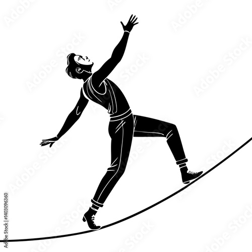 Man Balancing on Tightrope in Dynamic Pose for Fitness and Motivation Themes