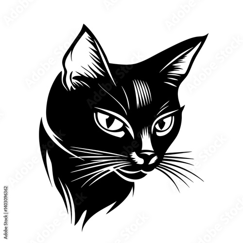 Elegant Black Cat Head Illustration for Tattoo Design and Home Decor photo