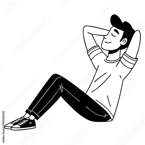 Relaxed Young Man Sitting with Hands Behind Head Relaxation and Peaceful Vibe