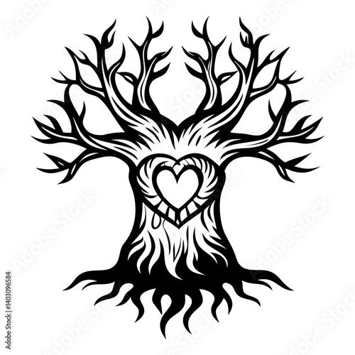 Heart Carved Tree Design for Creative Projects and Symbolic Art