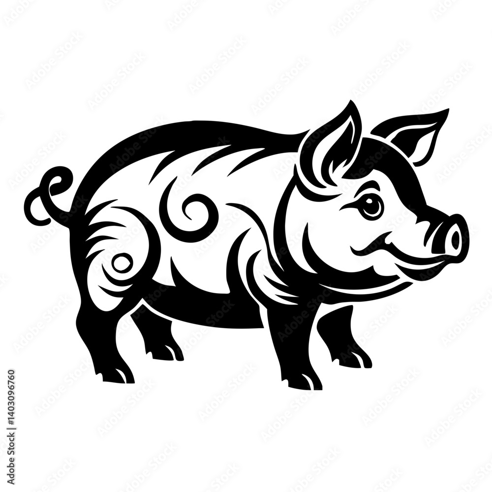 Fototapeta premium Playful Pig Illustration Art for Tattoo Designs and Coloring Books