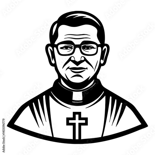 Vintage Priest Illustration with Glasses and Cross Portrait for Religious Theme Designs