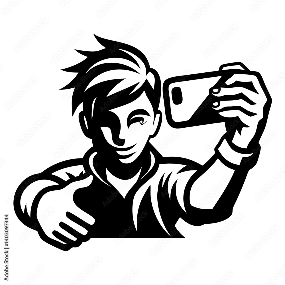 Cheerful Young Person Taking Selfie with Smartphone for Social Media or Creative Projects Cheerful Young Person Taking Selfie with Smartphone for Social Media or Creative Projects