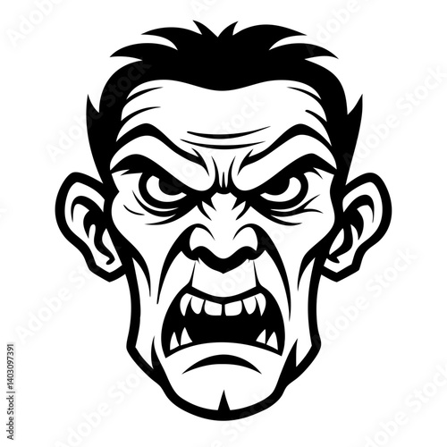 Angry and Intense Cartoon Face Design for Tattoo and Graphic Use
