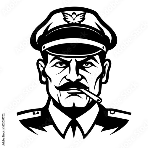 Bold Military Officer Portrait with Smoking Pipe for Graphic Design Projects