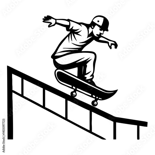 Skateboarder Performing a Grind Trick on Rail in Urban Environment for Sports Enthusiasts