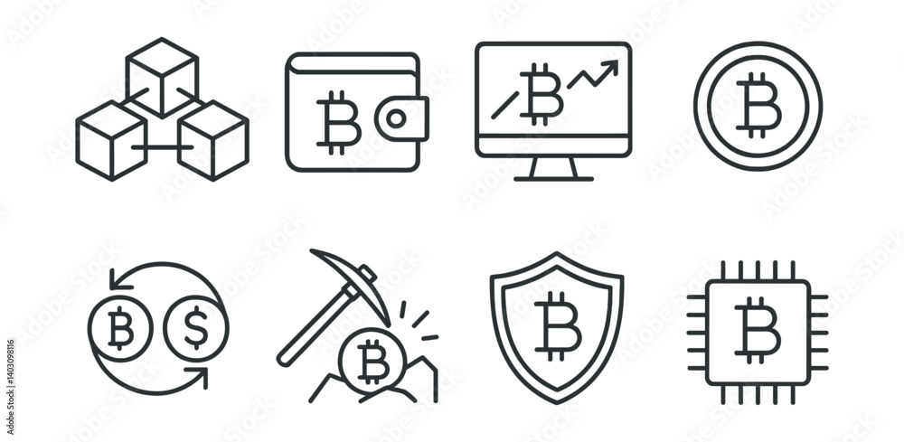 Set of icons for Bitcoin and other cryptocurrencies Set of icons for Bitcoin and other cryptocurrencies