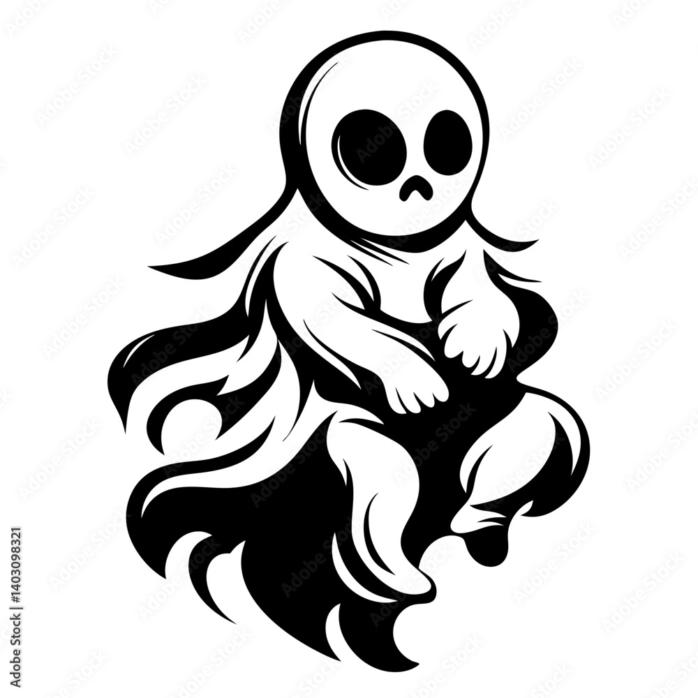 Fototapeta premium Creepy Ghost Character Illustration for Tattoos and Halloween Decor