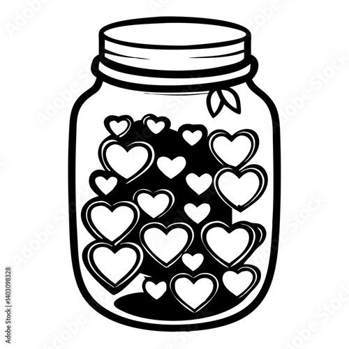 Jar Filled with Hearts Perfect for Coloring Books and Creative Craft Projects