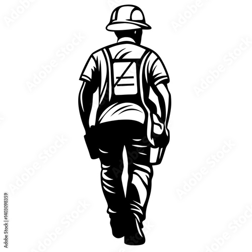 Construction Worker Walking Away Back View Vector Art Ideal for Tattoos and Illustrations