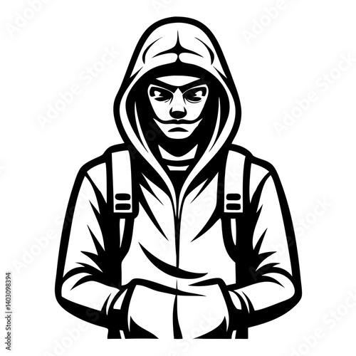 Stealthy Urban Youth in Hoodie Vector Graphic Ideal for Apparel and Street Art Design