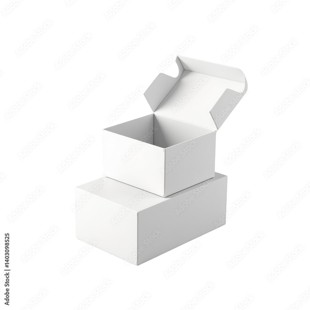White Cardboard Boxes Stacked, Open Lid, Transparent Background. White Cardboard Boxes Stacked, Open Lid, Transparent Background.
