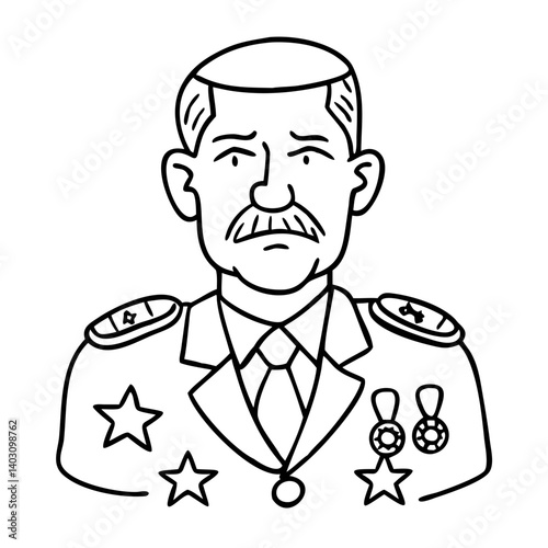 Military Officer Line Art Character Design for Tattoo and Coloring Projects