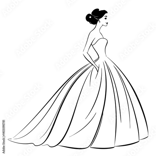 Elegant Strapless Gown Silhouette Vector for Fashion Design and Coloring Book Projects