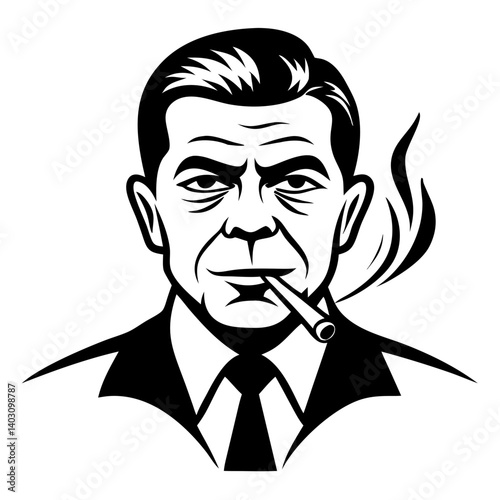 Vintage Man with Cigarette in Suit Retro Style Vector Art