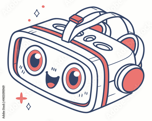 Cute cartoon VR headset with happy expression and playful design  