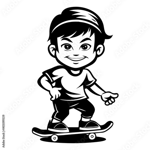 Skateboarding Boy Character Illustration for Graphic Design and Children's Apparel