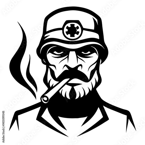 Vintage Miner Character with Cigarette Bold Illustration Ideal for Tattoo and Merchandise Design