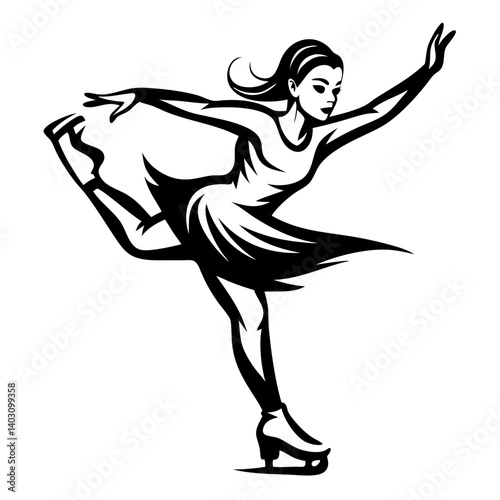 Elegant Ice Skater in Motion Dynamic Silhouette for Sport and Fitness Themes