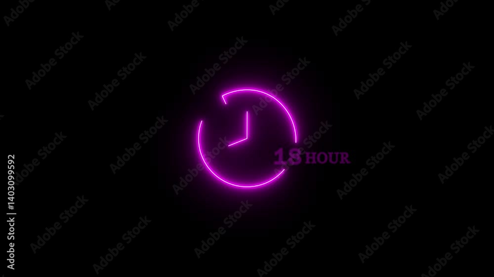 Abstract glowing neon 18 hour clock icon modern design animation 4k video. Abstract glowing neon 18 hour clock icon modern design animation 4k video.