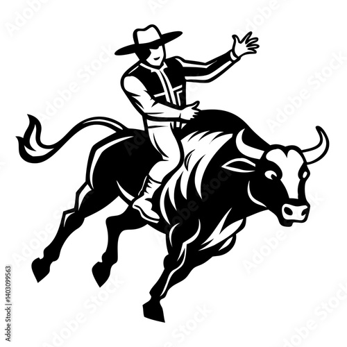 Rodeo Cowboy Riding a Bull Dynamic Illustration for Sports and Western Themes