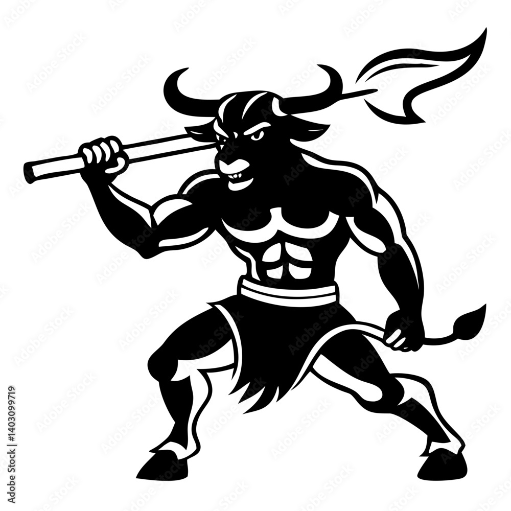 custom made wallpaper toronto digitalBold Warrior Bull Mascot Flexing Muscles Wielding a Staff for Sports Team Branding