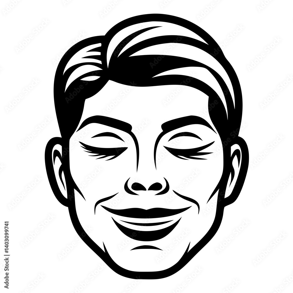 Smiling Young Man Face Vector Illustration for Graphic Design Tattoo and Coloring Book Smiling Young Man Face Vector Illustration for Graphic Design Tattoo and Coloring Book