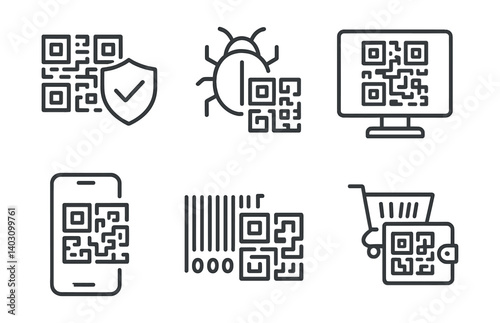Set of six icons for different types of qr codes