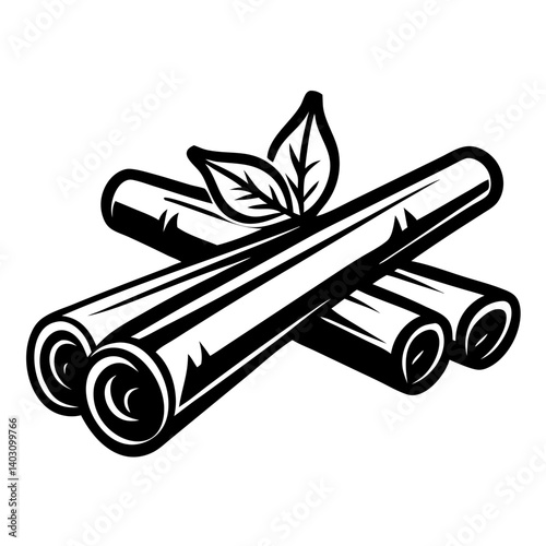 Cinnamon Sticks with Green Leaves Organic Herbal Illustration for Culinary and Aromatherapy