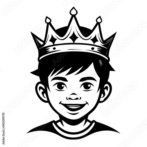 Joyful Boy Wearing Crown Smiling Design Perfect for Children's Parties and Celebrations