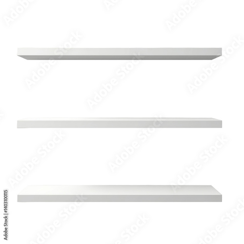 White Floating Shelves Set, Wall Mounted, Transparent Background